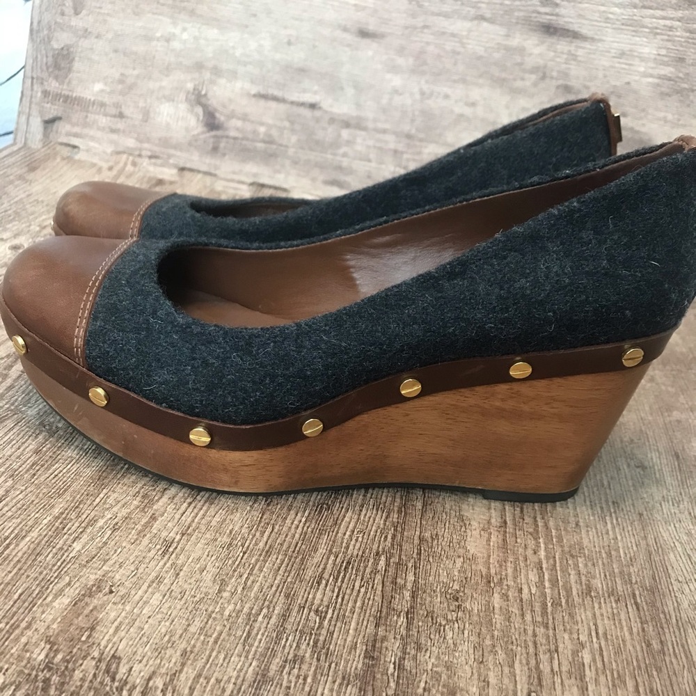 Tory Burch Wood, Wool, & Leather Platform Wedges